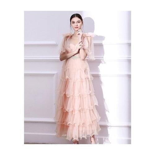 Cake ruffled bowtie shoulder fairy fancy long dress gown Medieval Victorian Ball stage performance total length 135cm