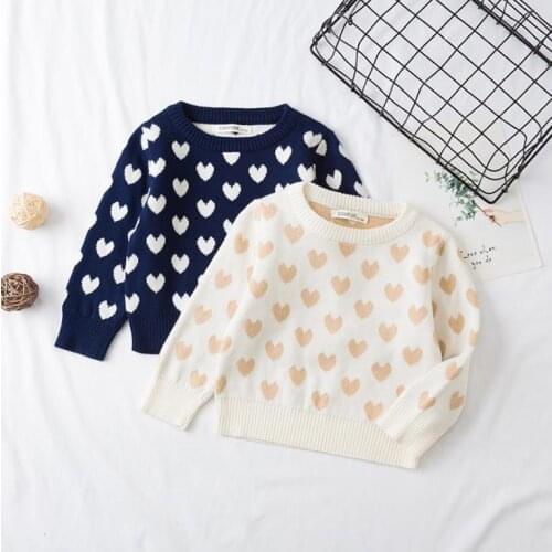 INS Cute Cotton Boys Girls Kids Pullover Sweater LOVE heart Pattern Knitted Autumn Winter Children Clothes Long Sleeve Baby Tops