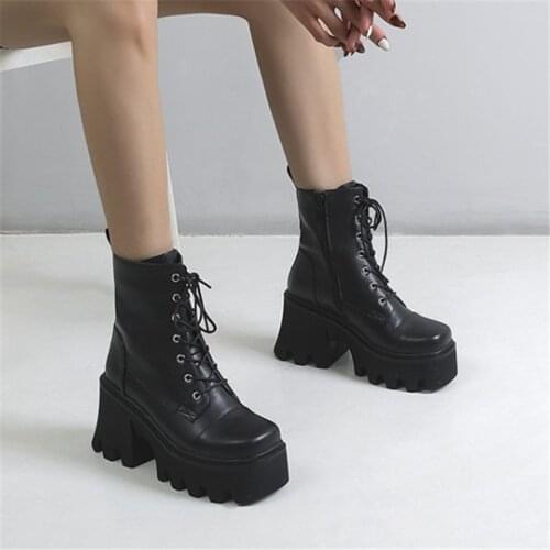 PXELENA Plus Size 34-44 Chunky Platform High Heels Thick Sole Shoes 2021 Punk Gothic Martin Knight Combat Motorcycle Ankle Boots