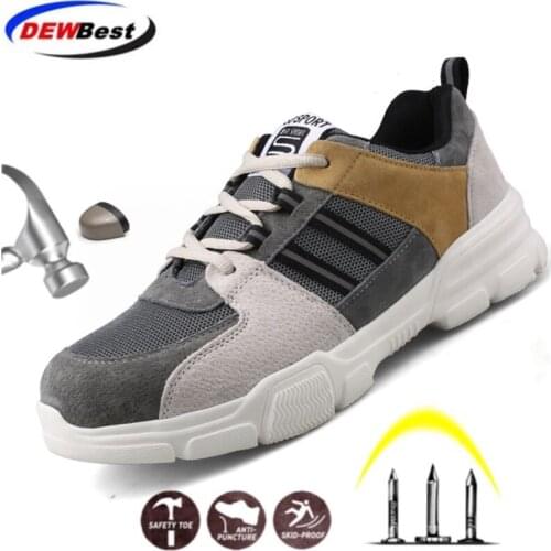 DEWBEST Work Safety Shoes Lightweight Steel Toe cap Indestructible Shoes Men Women Work Safety Boots Breathable Male Sneakers