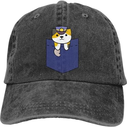 Adjustable Solid Color Baseball Cap Conductor Whiskers Pocket Washed Cotton Neko Atsume Kitty Collector Games Sports Woman Hat