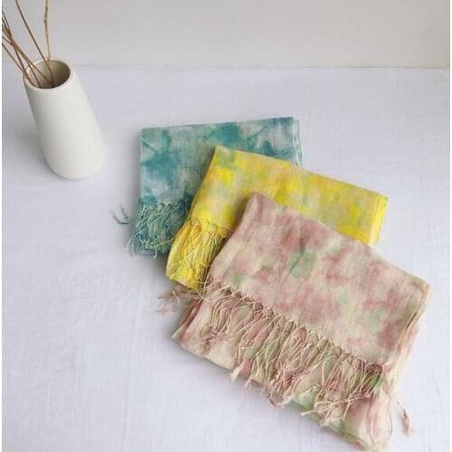 55x180CM New fashionable Pure Linen Printed Thin Scarf Shawl Travelling Beach Scarf With Fringe Tassel