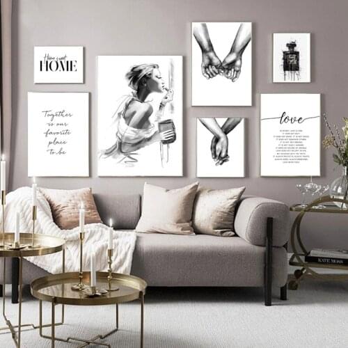 Nordic Minimalist Printed Posters Black And White Shoulder Kiss Hand Love Quotes Canvas Oil Painting Wall Art Living Room Decor
