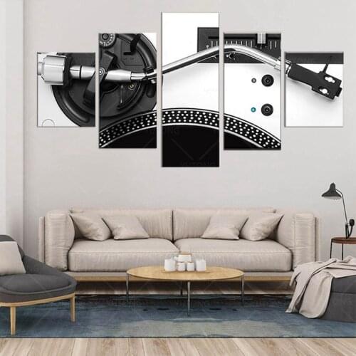 Contemporary Wall Art Paintings for Bedroom Dj Mixer Pictures Turntable Playing 5 Panel Canvas Pictures Party Decorations frame