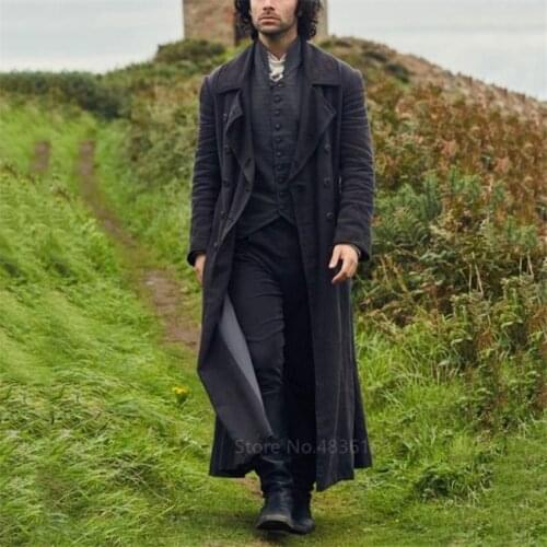 Medieval Men British Style Retro Casual Coat Knight Detective Party Cosplay Costume Vintage Warm Windbreaker Jackets Outerwear