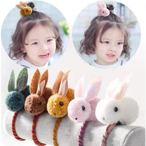 Korean Childrens Hair Rope Cute Hair Ball Rabbit Hair Tie Girls Cartoon Plush Tie Hair Head Rope Rubber Band Head Jewelry