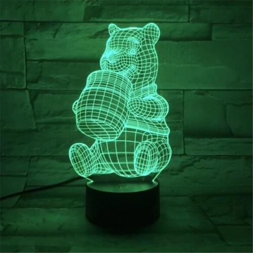 Winnie the Pooh Cartoon 3D Visual Lamp Illusion Night Light Acrylic LED Color Changing Desk Lamp Novelty Home Decor Light Toys