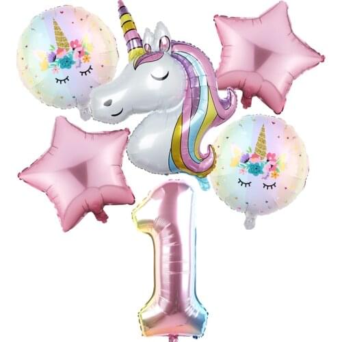 6pcs Rainbow Gradient Unicorn Party Balloon Baby Shower Birthday Party Decorations Kids Unicorn Party Wedding Balloons Globos