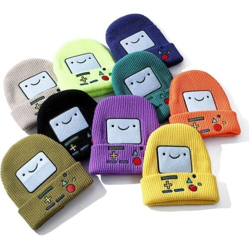 Retro Game Machine Embroidery Knitted Hat Childrens Autumn and Winter Warm Earmuffs Head Cap Cute Cartoon Beanie