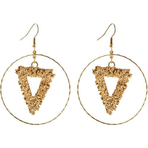 Punk Charm Earrings Fashion Wild Personality Exaggerated Geometric Triangle Circle Metal Ladies Hollow Earrings Wholesale