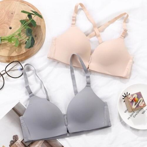 Women Front Closure Bra Smooth Wire Free Bras Sexy Padded Bras Lingerie Push Up Underwear