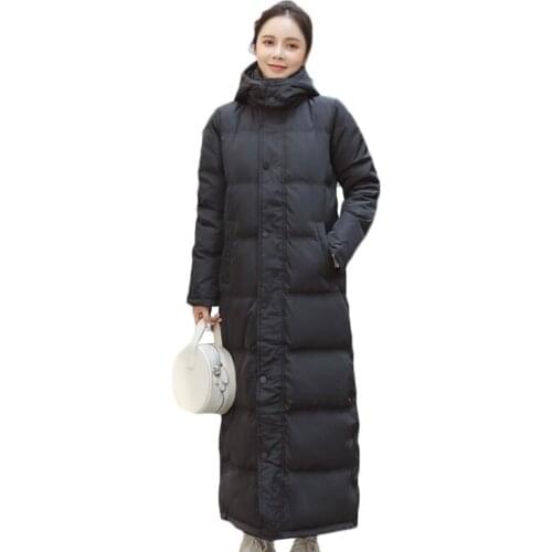 Winter Plus Size Down Jacket Women Korean Slim Long Thick White Duck Down Coat Womens Casual Hood Black White Duck Down Coats
