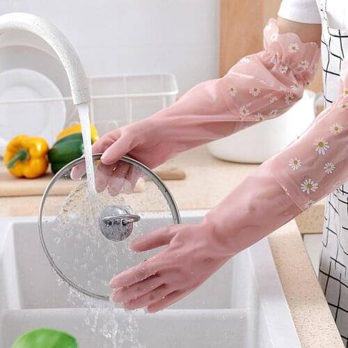 1 Pair Household Kitchen Washing Waterproof Non-skid Cleaning Gloves Durable rubber Scrubber Thick warm
