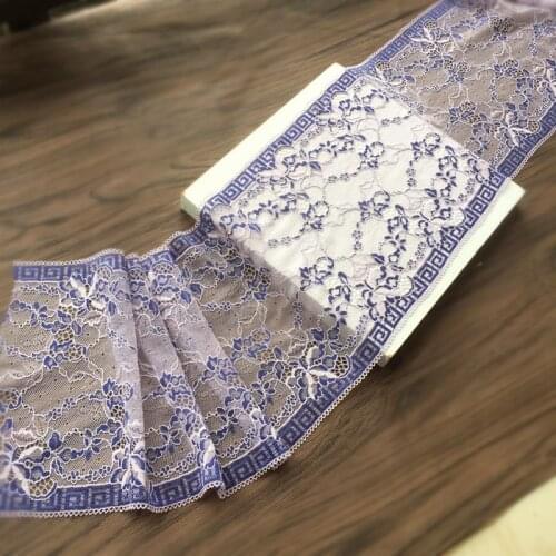 2M/lot 17cm wide blue and white porcelain design style embroidery stretch lace accessories skirt hem wrapped chest lace Z1469