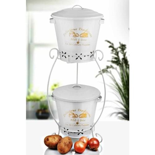 2 layer Large Metal Potato Onion Bucket-white