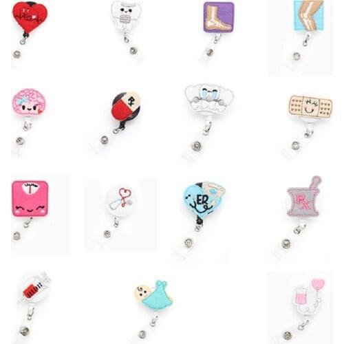 20pcs Medical Cartoon cute Applique Felt Nurse doctor Retractable Pull badge Reel/ID Badge Name Holder