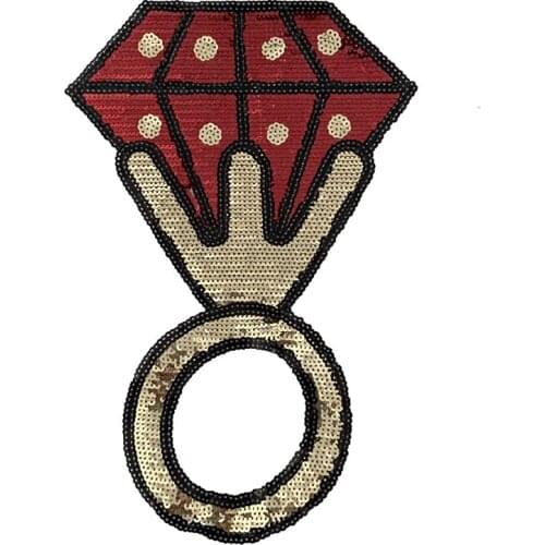 2020 NEW X-Large Red and Gold Diamond Ring Patch Sew on Sequined Patches for Clothes T-shirt DIY Sewing Accessories 1 Piece