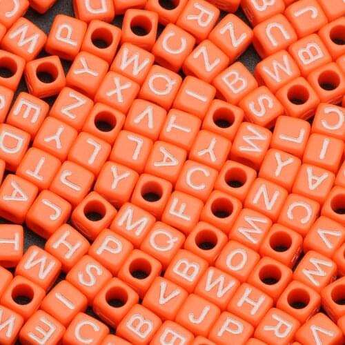 600pcs Cube 26 Alphabet Orange Acrylic Beads White letter Loose Spacer Beads For Jewelry Making Diy Women children Bracelets