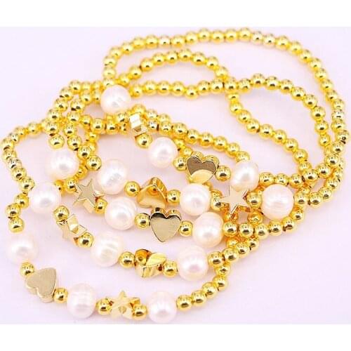 8Pcs star heart Spacer connector with Freshwater Pearl and Copper Beads Elegant Bracelets handmade jewelry Fashion For Ladie