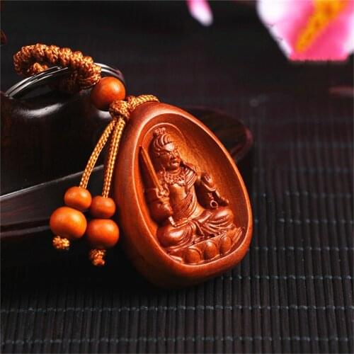 Mahogany Three-dimensional Engraving Key Chain Lifelike Buddha Pendant Key Ring ewelry making For diy Car Accessories