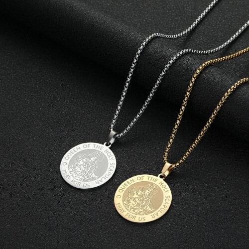CHENGXUN O Holy Scapular Medal EXCLUSIVE Pendant Necklace for Men Women Stainless Steel Round Religious Astrology Charm Chain
