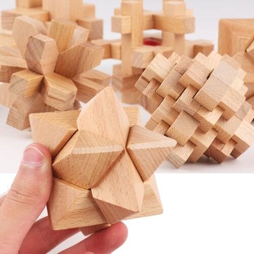 Kids Bamboo Kong Ming Luban Lock Children Adult Toy 3D Handmade Math Puzzles Brain Teasers Educational Finger Toy Birthday Gifts