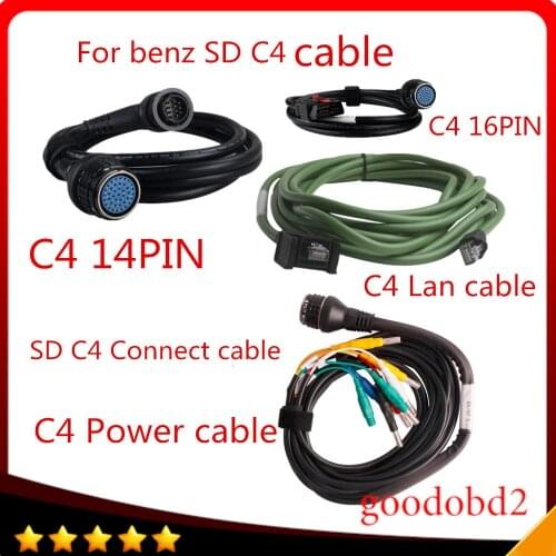 For benz MB star C4 SD CONNECT COMPACT 4 C4 Star Diagnosis car truck tool cable 4pc/set cable obd2 16pin with lan cable