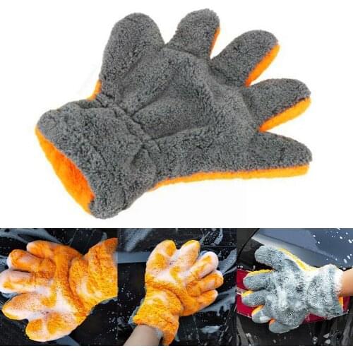 2pcs Double-sided Coral Fleece Five-finger Car Cleaning Washing Care Drying Auto Detailing Towel Cloth Gloves Absorbent Too D5G3
