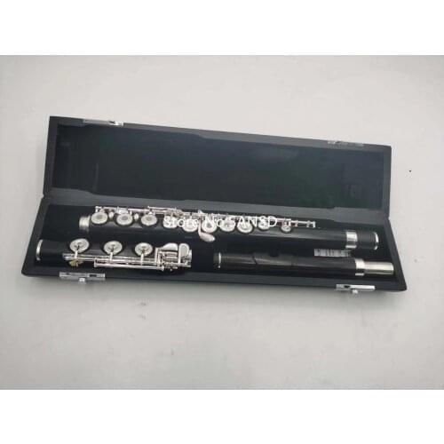 Flute 17 key Open hole C key B foot Ebony Wood Silver Plated Keys with Case Cleaning Cloth Free Shipping