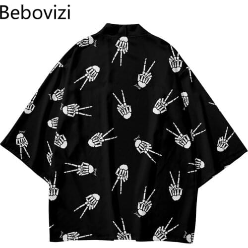Japanese Robe Cardigan Women Men Harajuku Kimono Plus Size 6XL 5XL 4XL Skull Hand Print Fashion Cosplay Blouse Yukata Clothing