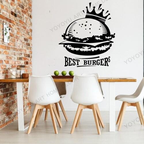 Exquisite Burgers Wall Sticker Words Lettering Crown Fast Food Cafe Interior Decor Vinyl Window Decal Delicious Food Mural rb356