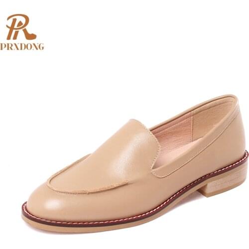 Classic Genuine Leather Slip-on Pumps 2021 Brand New Women Loafers Shoes Round Toe Platform Handmade Casual shoes for Girls 39