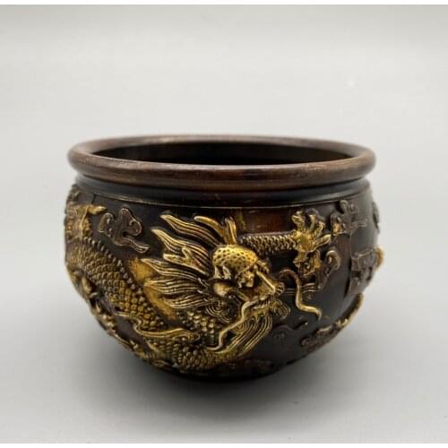 China Collectibles brass bronze copper Dragon Statue Ornamentation bowl home decor metal crafts vat