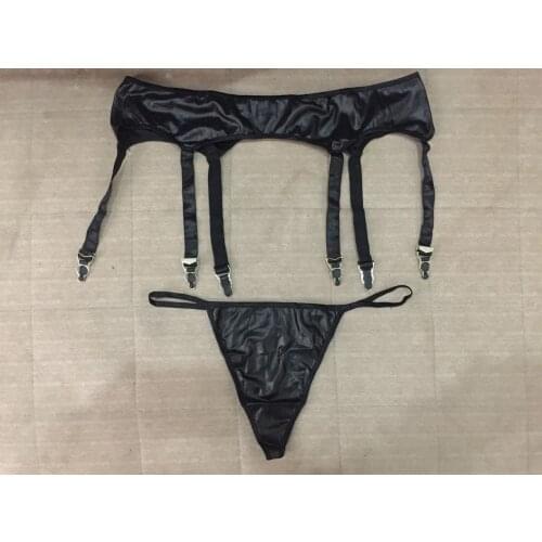 2 Piece Set Pu Leather Clip Sock Holder + Thong GString Garter Suspenders Sexy Ballroom Stage Lingerie Plus Size Oversized 6XL