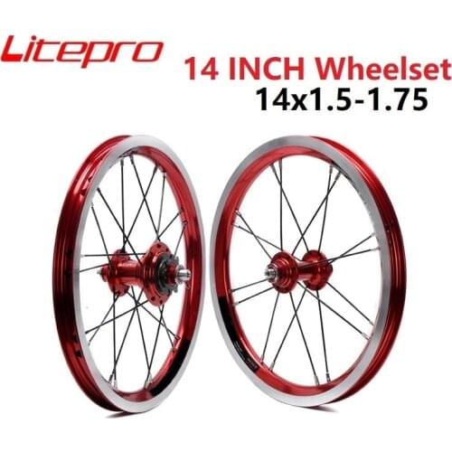 Litepro 14 Inch 412 Folding Bike Wheelset 14x1.5/1.75 Double Wall Front Alloy 16 Hole Rear 20 Hole 9T/10T Single Speed Wheel Set