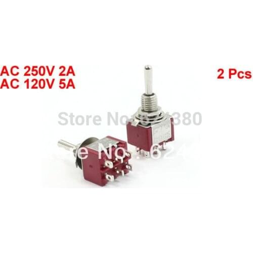 Momentary Toggle Switch DPDT 2P2T (ON)/OFF/(ON) Three 3 Position Non-Lock 6 Pin 2A/250VAC 5A/120VAC Discount x 2 Pcs / lots