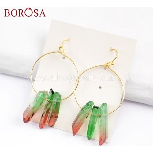 BOROSA Round Healing Crystal Point Dangle Earrings For Women HD009