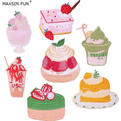 Maxsin High Quality Embroidered Lovely Cake Ice Cream Sticker Iron On Child Clothes Dress Jacket Garment Appliques DIY Patch