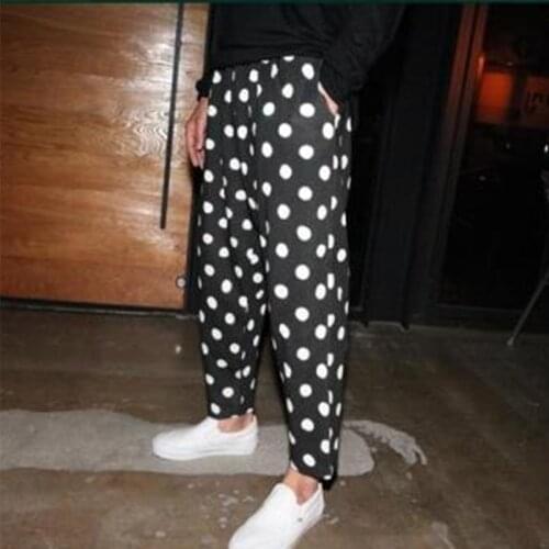 Mens Summer 9-point Pants Loose Black Black Black Polka Dot Casual Pants