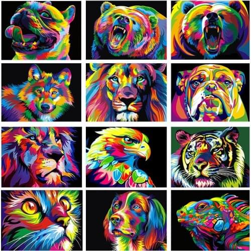 DIY Painting By Numbers Colorful animals HandPainted Oil Painting Drawing On Canvas Unique Gift Home Decoration