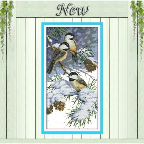 Winter birds forest scenery snow painting counted print on canvas DMC 14CT 11CT DIY Cross Stitch Embroidery kits Needlework Sets