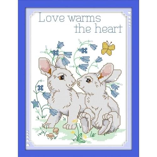 Joy Sunday Two Little RabbitsWholesale Needlework Stitch DIY 11&14CT Cross Stitch Set For Embroidery Kit Counted Cross-Stitching