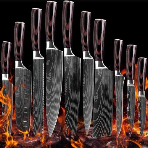Japanese kitchen knives Set Laser Damascus pattern chef Stainless Steel knife Santoku Cleaver Slicing Utility Cutter Knives tool