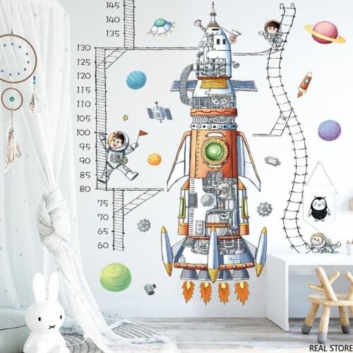 Kids Spacecraft Astronauts Height Stickers Measure Height Ruler for Childrens Room Kindergarten Bedroom Decoration Wall Sticker