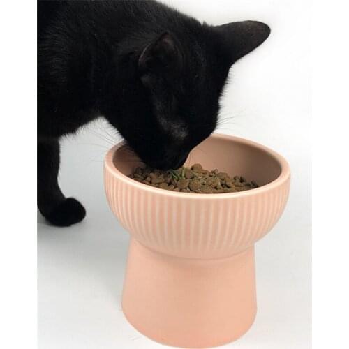 New High Base Ceramics Cat Bowl Neck Health Protection 4-colors Simple Grain for Cat Dog Food and Water Pet Feeder Supplies