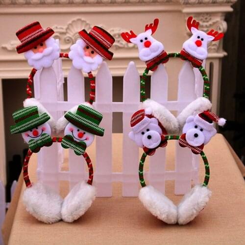Fashion Cartoon Plush Christmas Red Hairbands Warm Earmuffs Delicate Creative Snowman Elk Decoration Festive Party Supplies