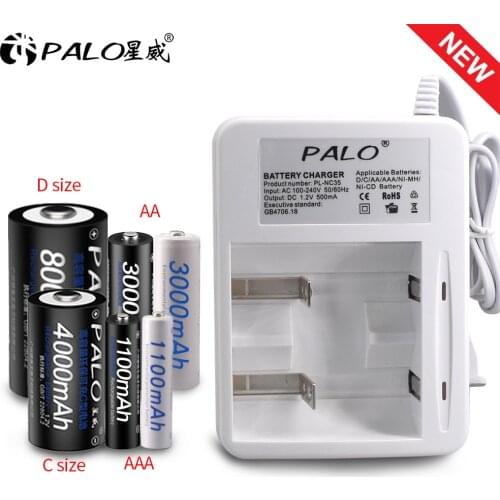PALO Newest Smart Indicator Light Display Battery Charger For Ni-Cd Ni-Mh AA/AAA/C/D Size Rechargeable Battery Use