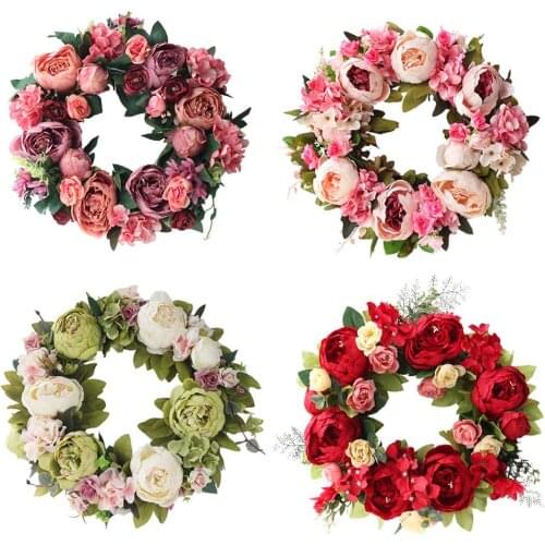 Peony Garland Artificial Flower Wreath Round Wreath For The Front Door Decoration Wedding, Home Decor Wall Hanging Ornament