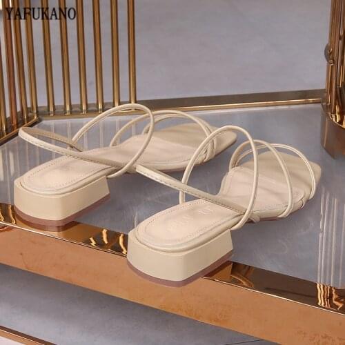 Fashion Narrow Band Women Sandals Low Heel Back Strap 2020 Summer Shoes Gladiator Casual Sandals Square Toe Dress Shoes 32 33-43