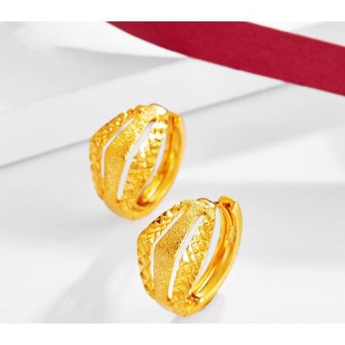 24k Gold Stud Earrings for Women Retro Simple Yellow Gold Flower Earrings for Wedding Engagement Fine Jewelry kolczyki damskie